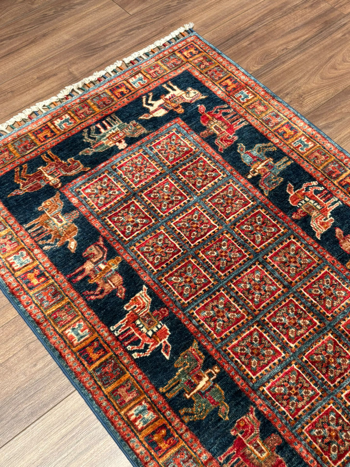 Pazırık Yolluk Orijinal El Dokuması Multi Kök Boya Yün Halı 0.80x255 2.04 Metrekare - 2x8 ft