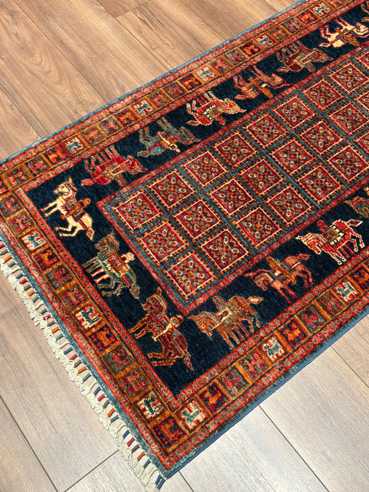 Pazırık Yolluk Orijinal El Dokuması Multi Kök Boya Yün Halı 0.80x255 2.04 Metrekare - 2x8 ft