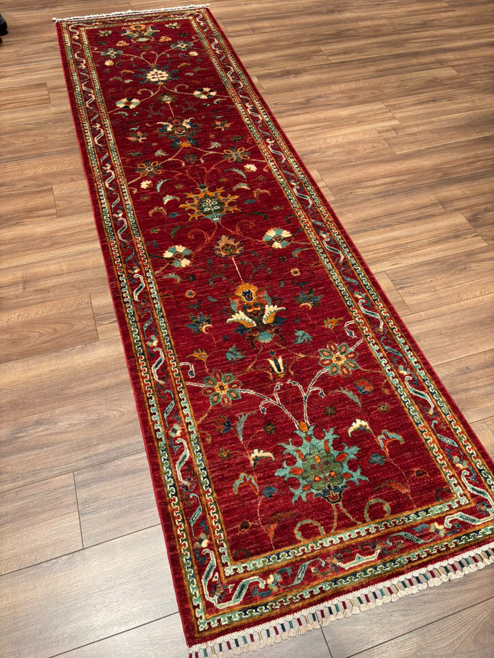 Sultani Binbirgece Yolluk Orijinal El Dokuması Kırmızı Kök Boya Yün Halı 0.86x299 2.57 Metrekare - 3x10 ft