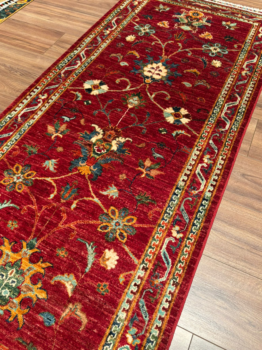 Sultani Binbirgece Yolluk Orijinal El Dokuması Kırmızı Kök Boya Yün Halı 0.86x299 2.57 Metrekare - 3x10 ft