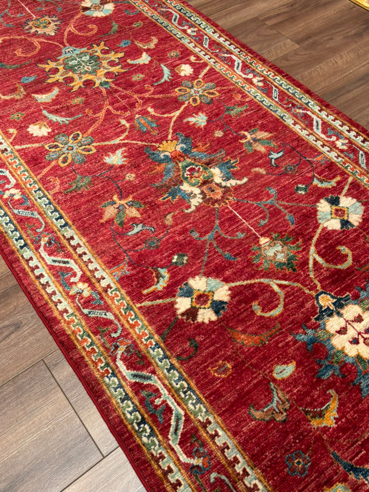 Sultani Binbirgece Yolluk Orijinal El Dokuması Kırmızı Kök Boya Yün Halı 0.86x299 2.57 Metrekare - 3x10 ft