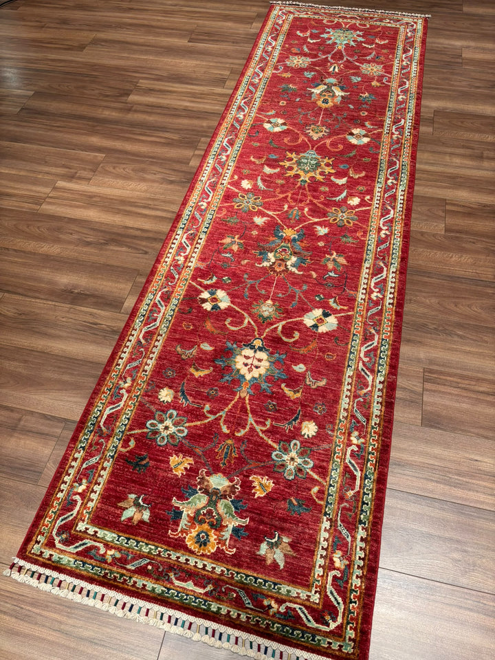 Sultani Binbirgece Yolluk Orijinal El Dokuması Kırmızı Kök Boya Yün Halı 0.86x299 2.57 Metrekare - 3x10 ft