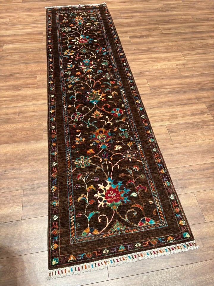 Sultani Binbirgece Yolluk Orijinal El Dokuması Kahverengi Kök Boya Yün Halı 0.80x298 2.38 Metrekare - 3x10 ft