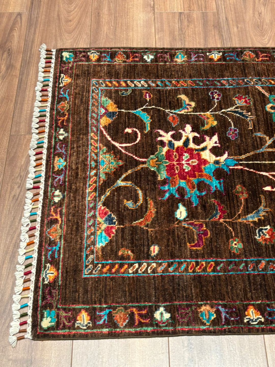 Sultani Binbirgece Yolluk Orijinal El Dokuması Kahverengi Kök Boya Yün Halı 0.80x298 2.38 Metrekare - 3x10 ft