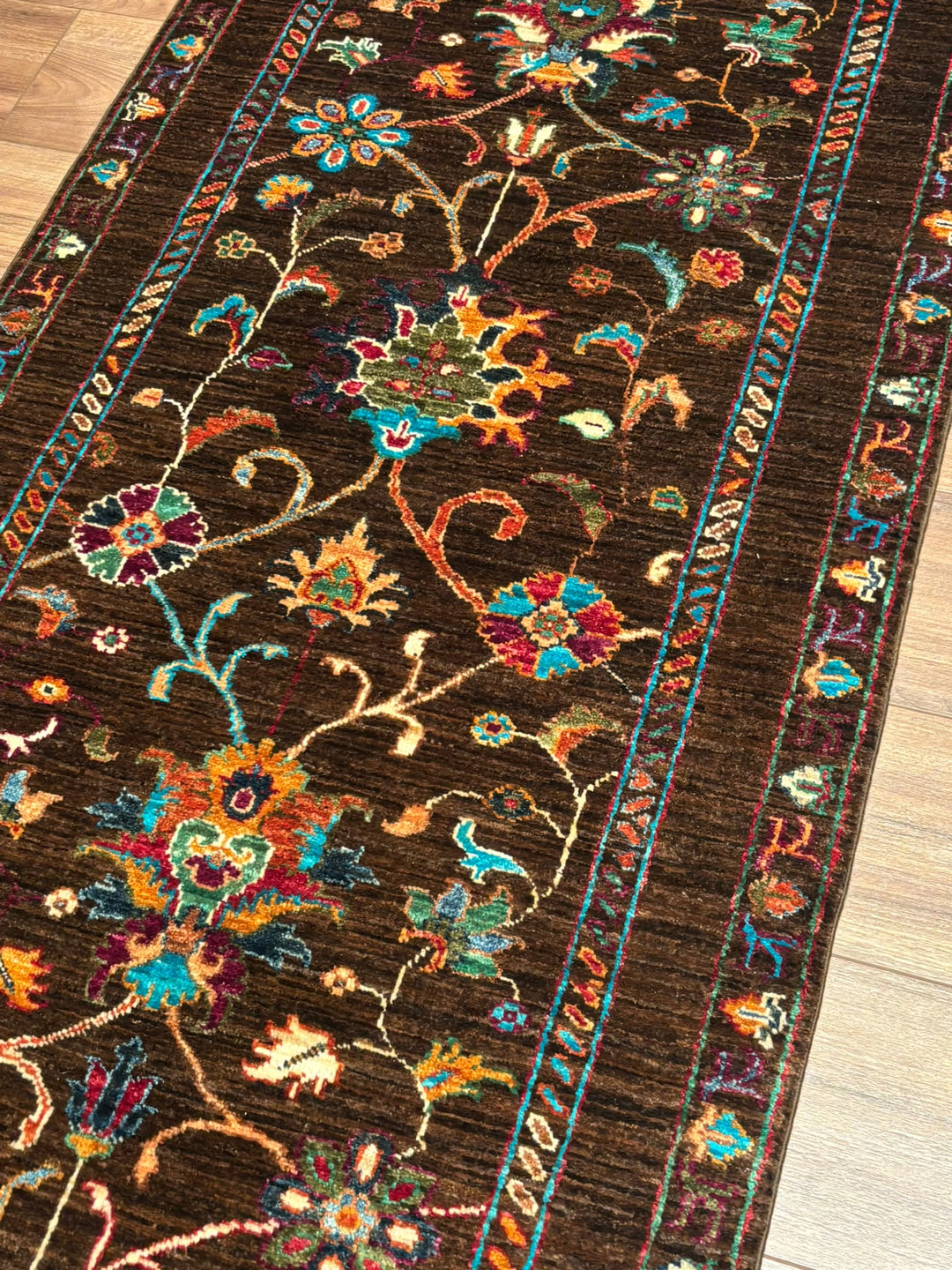 Sultani Binbirgece Yolluk Orijinal El Dokuması Kahverengi Kök Boya Yün Halı 0.80x298 2.38 Metrekare - 3x10 ft