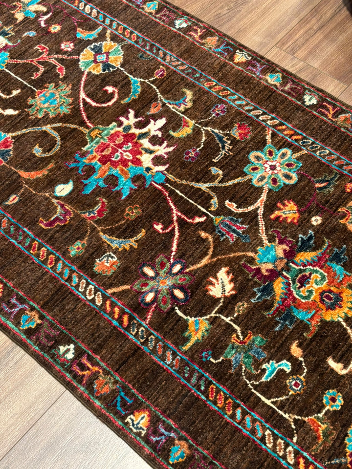Sultani Binbirgece Yolluk Orijinal El Dokuması Kahverengi Kök Boya Yün Halı 0.80x298 2.38 Metrekare - 3x10 ft