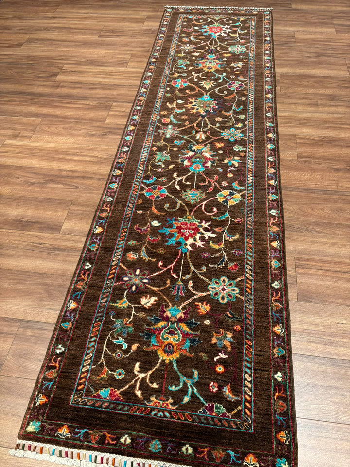 Sultani Binbirgece Yolluk Orijinal El Dokuması Kahverengi Kök Boya Yün Halı 0.80x298 2.38 Metrekare - 3x10 ft