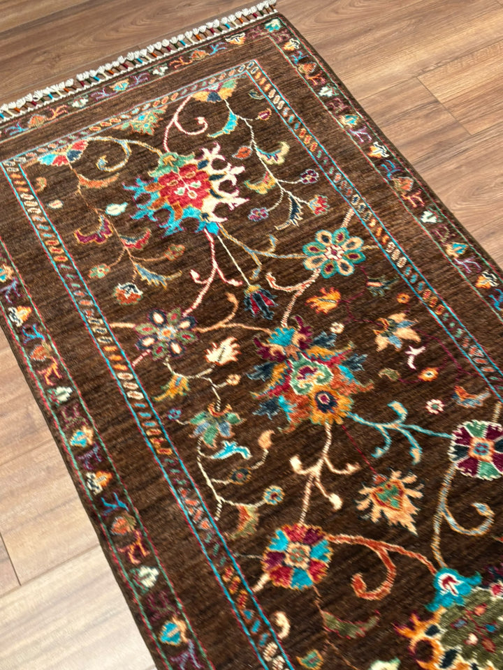Sultani Binbirgece Yolluk Orijinal El Dokuması Kahverengi Kök Boya Yün Halı 0.80x298 2.38 Metrekare - 3x10 ft