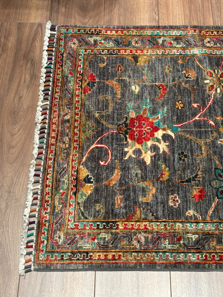 Sultani Binbirgece Yolluk Orijinal El Dokuması Gri Kök Boya Yün Halı 0.83x308 2.56 Metrekare - 3x10 ft