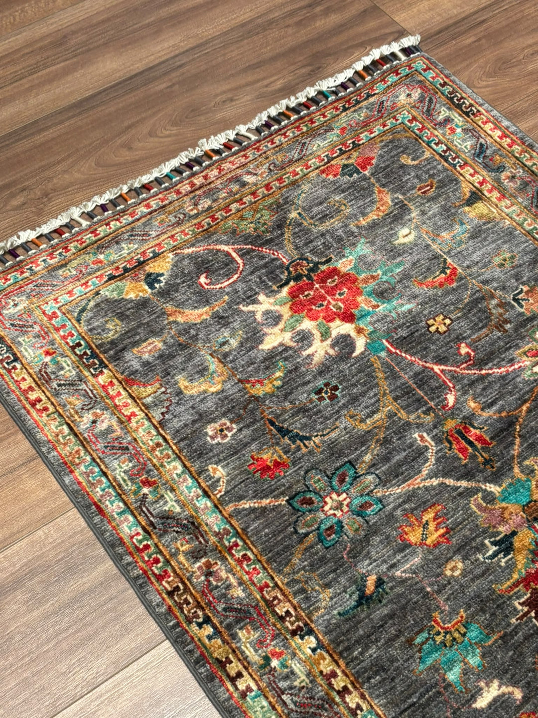 Sultani Binbirgece Yolluk Orijinal El Dokuması Gri Kök Boya Yün Halı 0.83x308 2.56 Metrekare - 3x10 ft