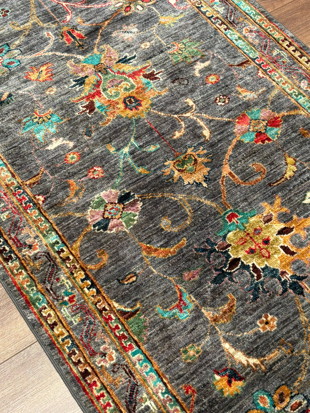 Sultani Binbirgece Yolluk Orijinal El Dokuması Gri Kök Boya Yün Halı 0.83x308 2.56 Metrekare - 3x10 ft