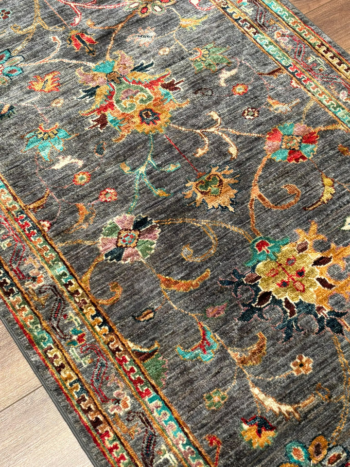 Sultani Binbirgece Yolluk Orijinal El Dokuması Gri Kök Boya Yün Halı 0.83x308 2.56 Metrekare - 3x10 ft