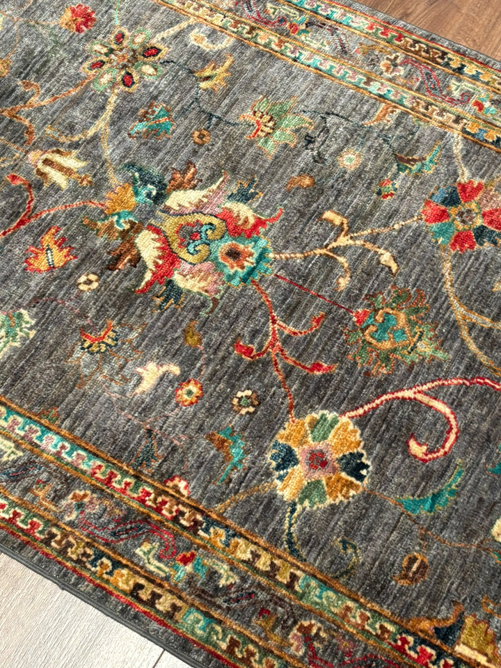 Sultani Binbirgece Yolluk Orijinal El Dokuması Gri Kök Boya Yün Halı 0.83x308 2.56 Metrekare - 3x10 ft