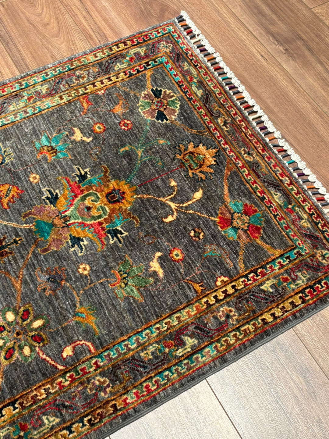 Sultani Binbirgece Yolluk Orijinal El Dokuması Gri Kök Boya Yün Halı 0.83x308 2.56 Metrekare - 3x10 ft