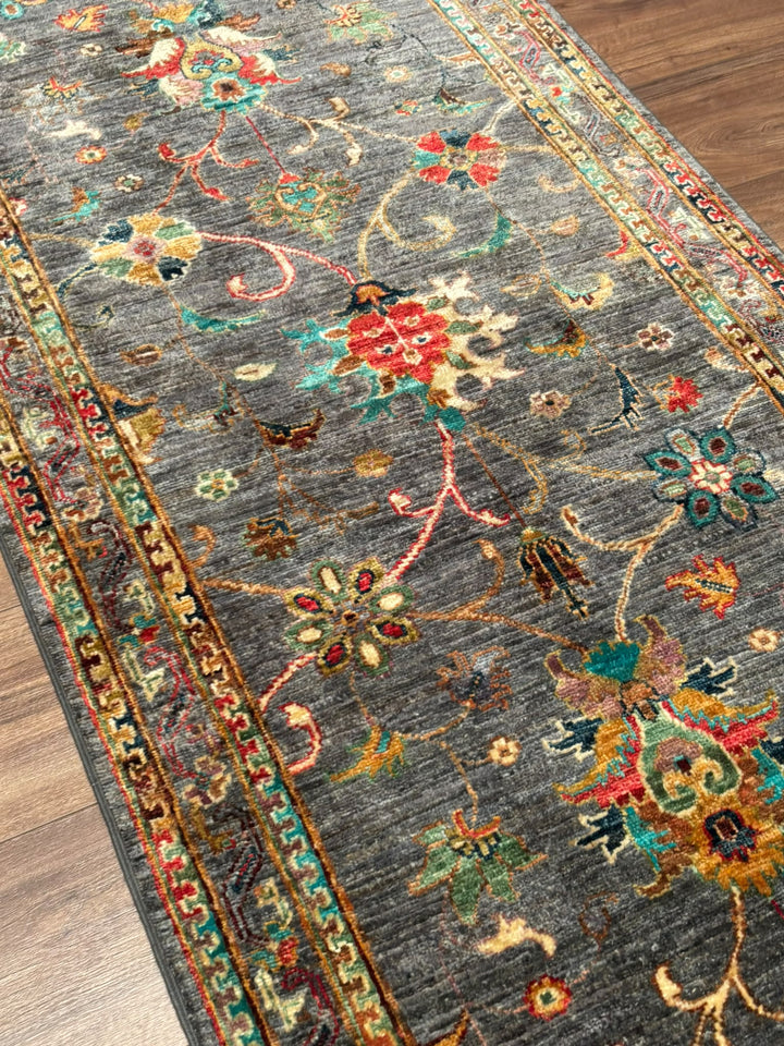 Sultani Binbirgece Yolluk Orijinal El Dokuması Gri Kök Boya Yün Halı 0.83x308 2.56 Metrekare - 3x10 ft