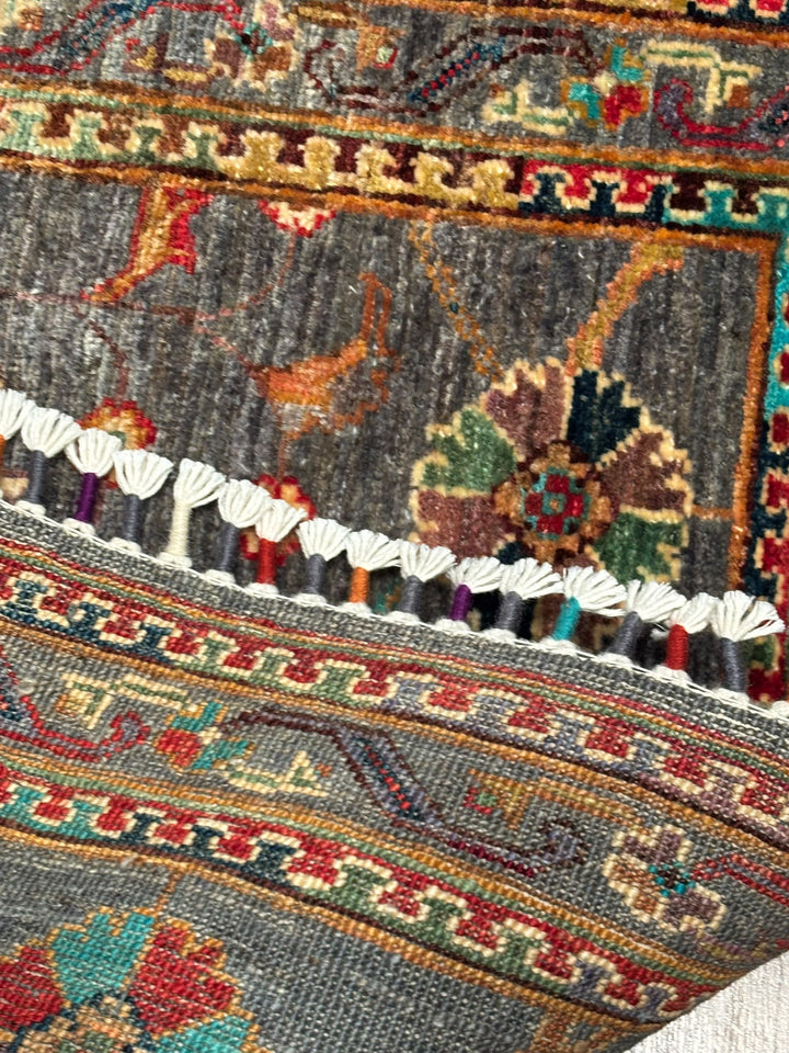 Sultani Binbirgece Yolluk Orijinal El Dokuması Gri Kök Boya Yün Halı 0.83x308 2.56 Metrekare - 3x10 ft