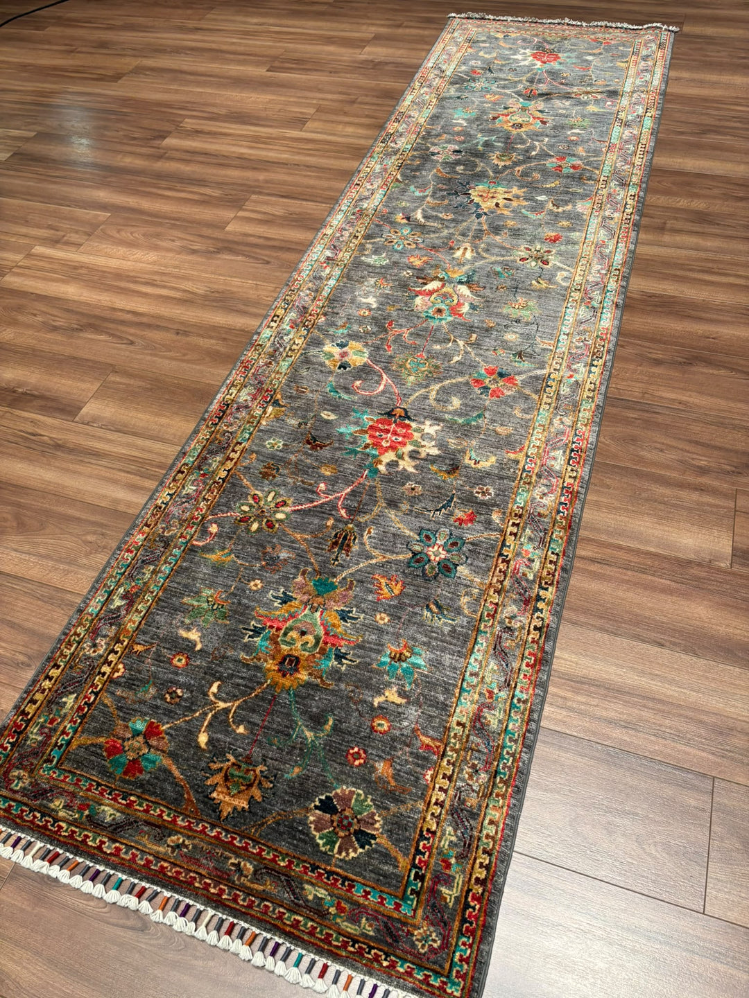 Sultani Binbirgece Yolluk Orijinal El Dokuması Gri Kök Boya Yün Halı 0.83x308 2.56 Metrekare - 3x10 ft