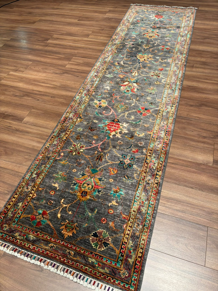 Sultani Binbirgece Yolluk Orijinal El Dokuması Gri Kök Boya Yün Halı 0.83x308 2.56 Metrekare - 3x10 ft
