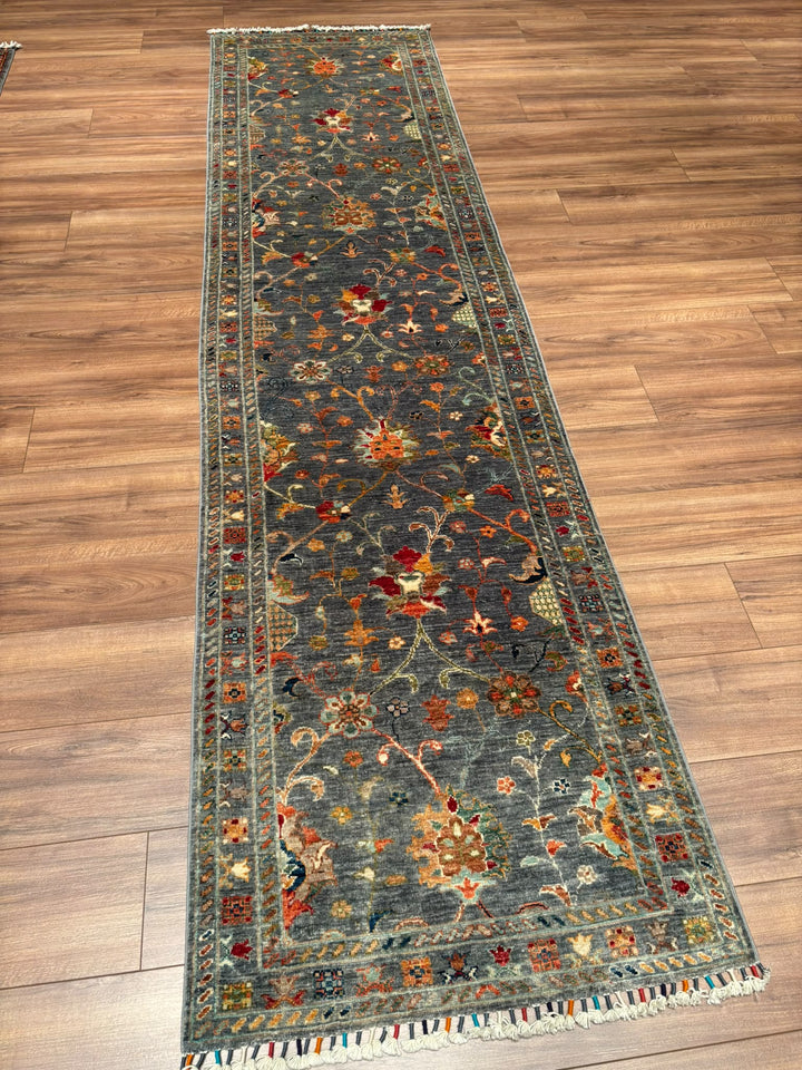 Sultani Binbirgece Yolluk Orijinal El Dokuması Gri Kök Boya Yün Halı 0.79x311 2.46 Metrekare - 3x10 ft