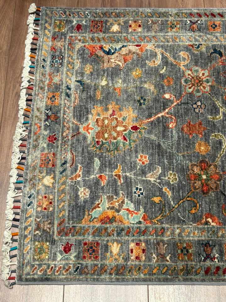 Sultani Binbirgece Yolluk Orijinal El Dokuması Gri Kök Boya Yün Halı 0.79x311 2.46 Metrekare - 3x10 ft