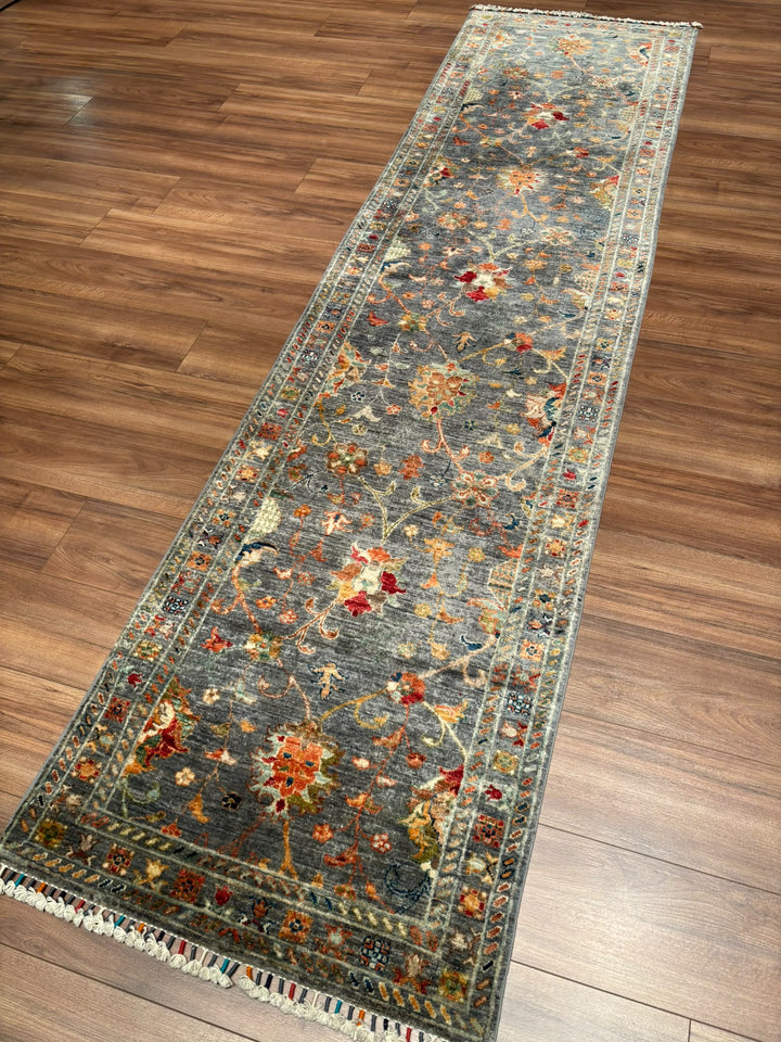 Sultani Binbirgece Yolluk Orijinal El Dokuması Gri Kök Boya Yün Halı 0.79x311 2.46 Metrekare - 3x10 ft