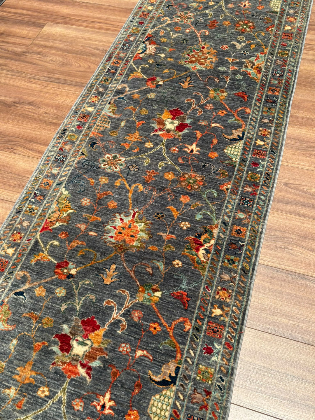Sultani Binbirgece Yolluk Orijinal El Dokuması Gri Kök Boya Yün Halı 0.79x311 2.46 Metrekare - 3x10 ft