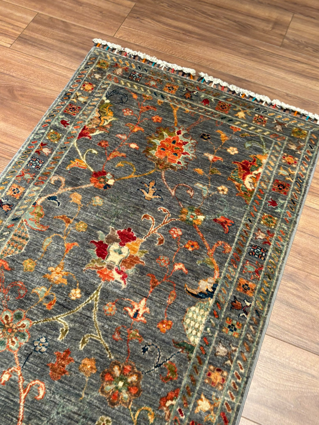 Sultani Binbirgece Yolluk Orijinal El Dokuması Gri Kök Boya Yün Halı 0.79x311 2.46 Metrekare - 3x10 ft