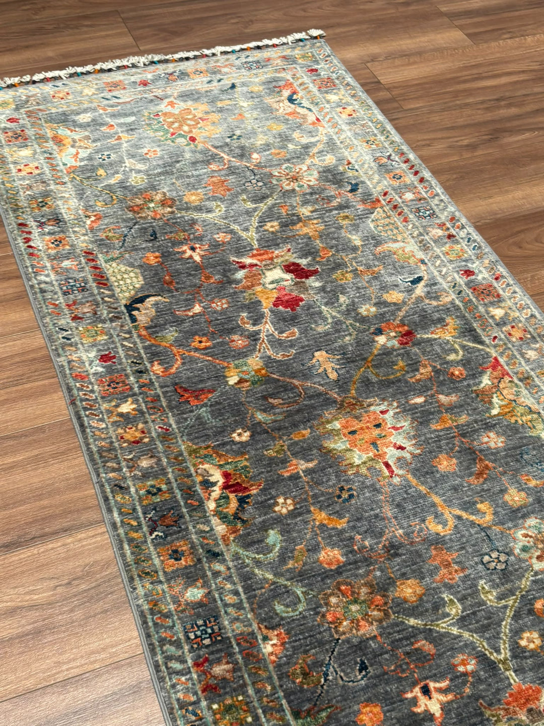 Sultani Binbirgece Yolluk Orijinal El Dokuması Gri Kök Boya Yün Halı 0.79x311 2.46 Metrekare - 3x10 ft