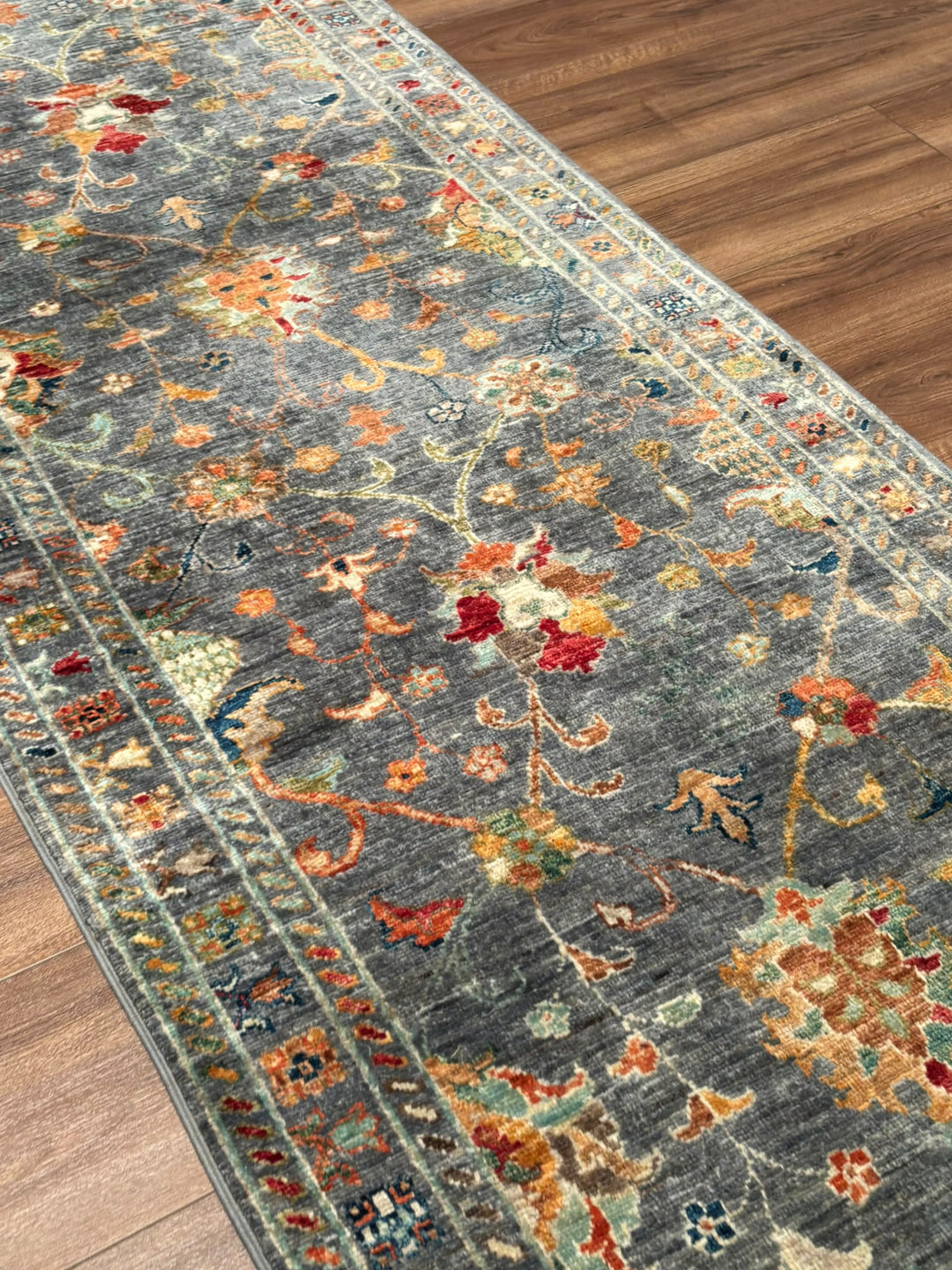 Sultani Binbirgece Yolluk Orijinal El Dokuması Gri Kök Boya Yün Halı 0.79x311 2.46 Metrekare - 3x10 ft