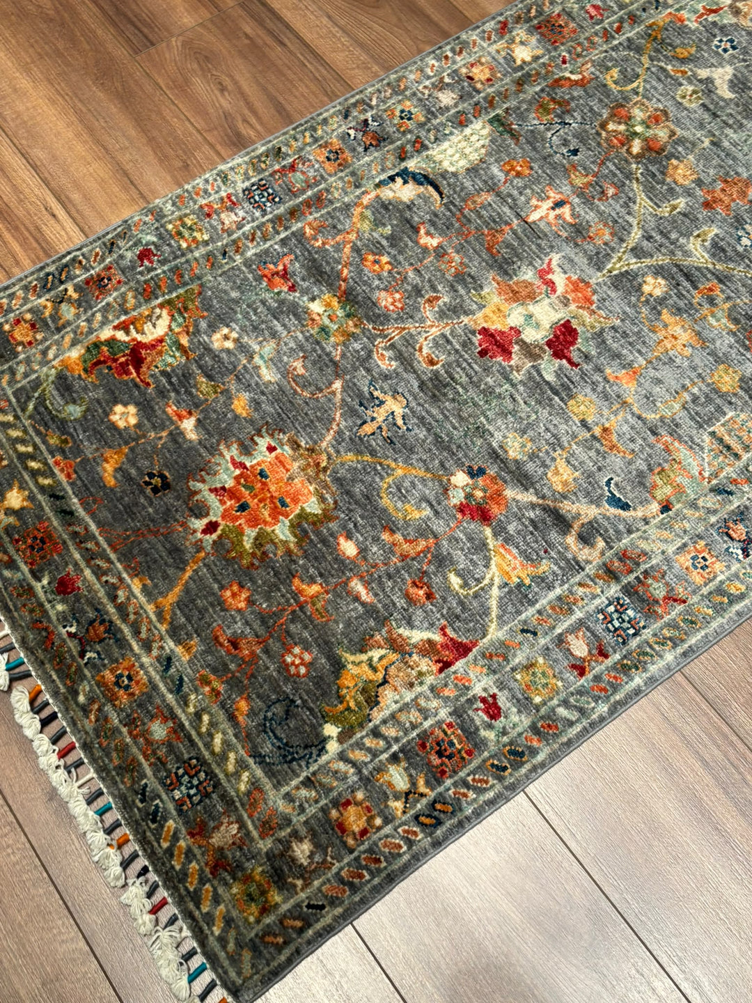 Sultani Binbirgece Yolluk Orijinal El Dokuması Gri Kök Boya Yün Halı 0.79x311 2.46 Metrekare - 3x10 ft