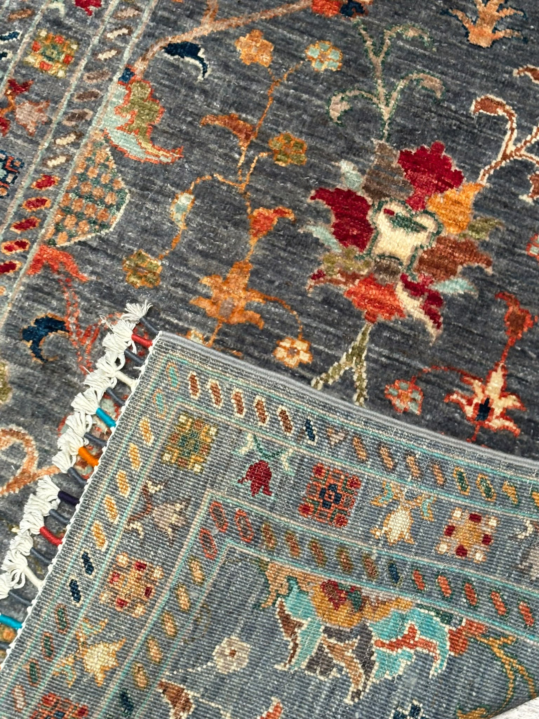 Sultani Binbirgece Yolluk Orijinal El Dokuması Gri Kök Boya Yün Halı 0.79x311 2.46 Metrekare - 3x10 ft