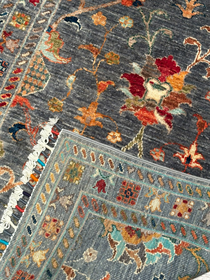 Sultani Binbirgece Yolluk Orijinal El Dokuması Gri Kök Boya Yün Halı 0.79x311 2.46 Metrekare - 3x10 ft