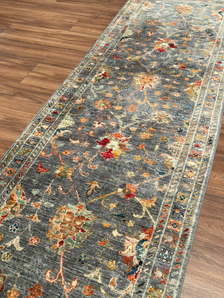 Sultani Binbirgece Yolluk Orijinal El Dokuması Gri Kök Boya Yün Halı 0.79x311 2.46 Metrekare - 3x10 ft