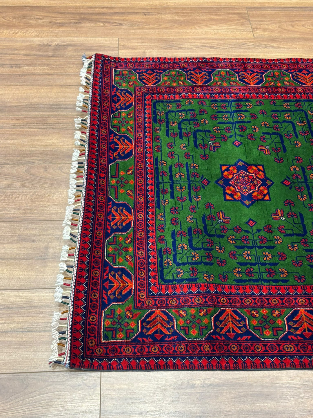 Afgan Halısı Yeşil Hamyap Orijinal El Dokuması Kök Boya Yün 105x153 1.61 Metrekare - 3x5 ft