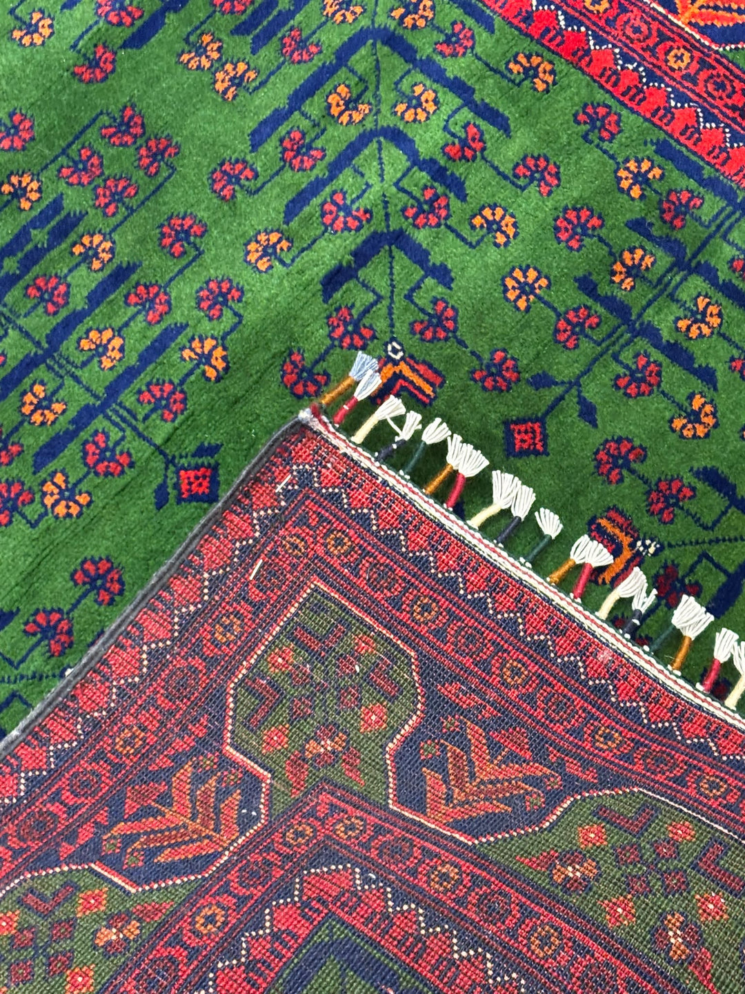 Afgan Halısı Yeşil Hamyap Orijinal El Dokuması Kök Boya Yün 105x153 1.61 Metrekare - 3x5 ft