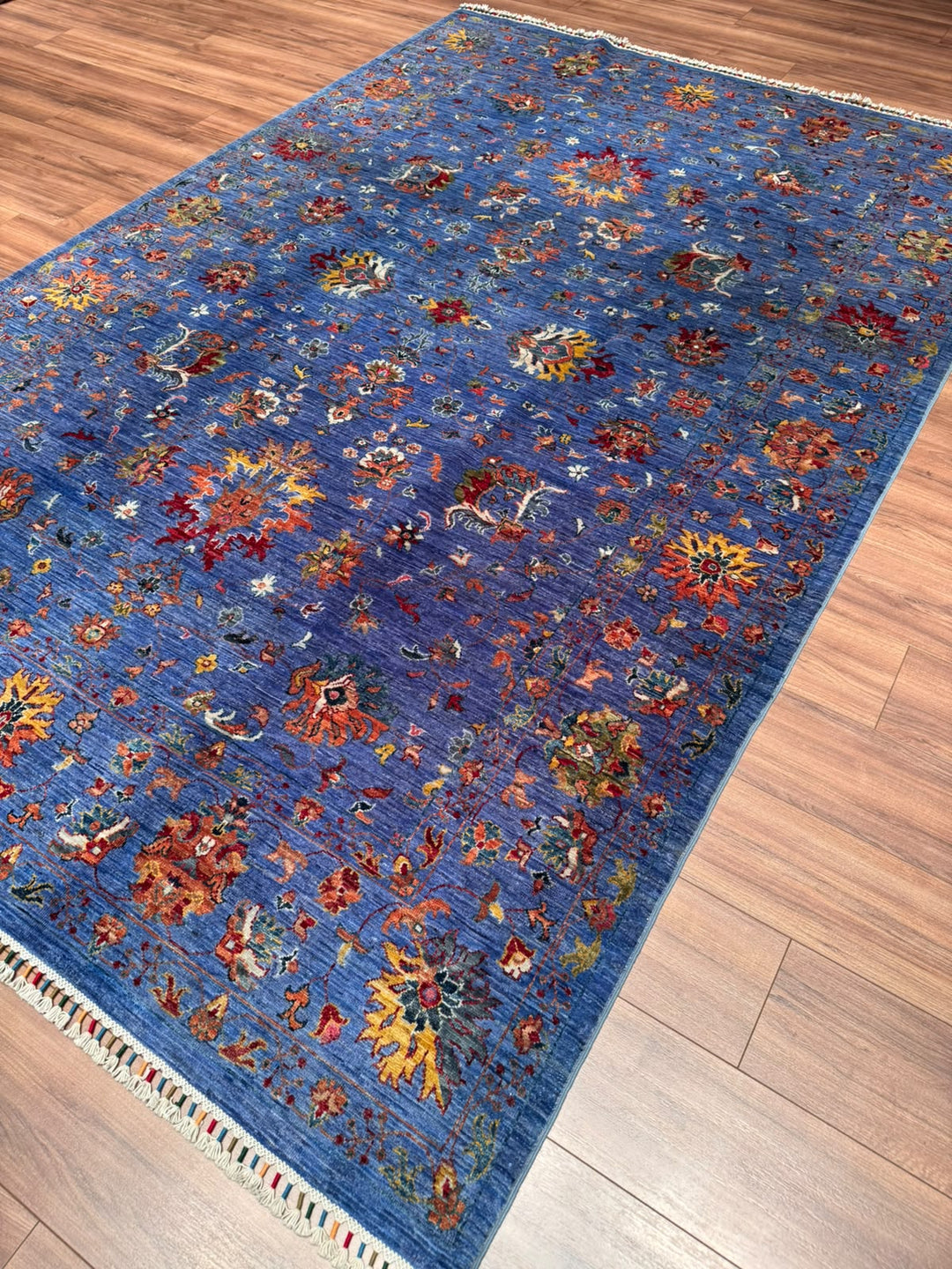 Sultani Binbirgece Orijinal El Dokuması Mavi Kök Boya Yün Halı 203x304 6.17 Metrekare - 7x10 ft