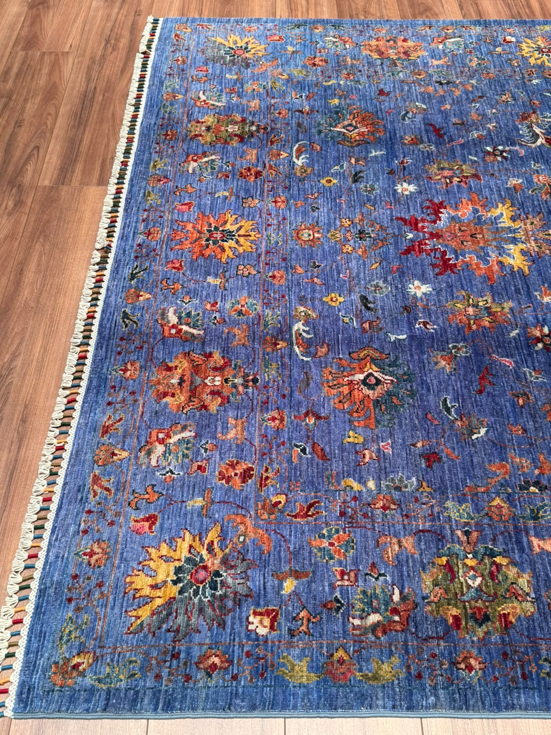 Sultani Binbirgece Orijinal El Dokuması Mavi Kök Boya Yün Halı 203x304 6.17 Metrekare - 7x10 ft