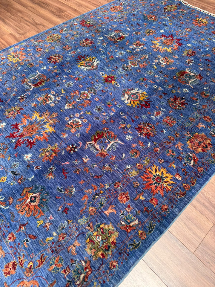 Sultani Binbirgece Orijinal El Dokuması Mavi Kök Boya Yün Halı 203x304 6.17 Metrekare - 7x10 ft