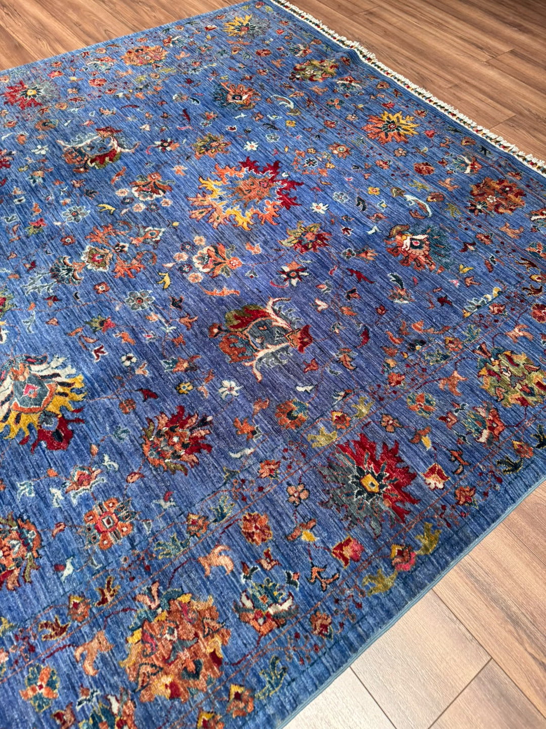 Sultani Binbirgece Orijinal El Dokuması Mavi Kök Boya Yün Halı 203x304 6.17 Metrekare - 7x10 ft