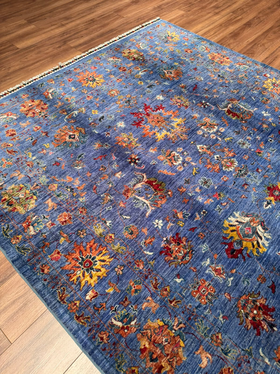 Sultani Binbirgece Orijinal El Dokuması Mavi Kök Boya Yün Halı 203x304 6.17 Metrekare - 7x10 ft