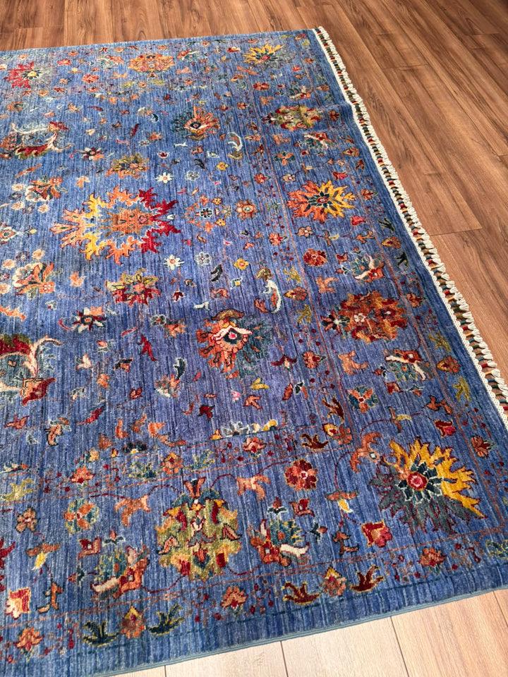Sultani Binbirgece Orijinal El Dokuması Mavi Kök Boya Yün Halı 203x304 6.17 Metrekare - 7x10 ft