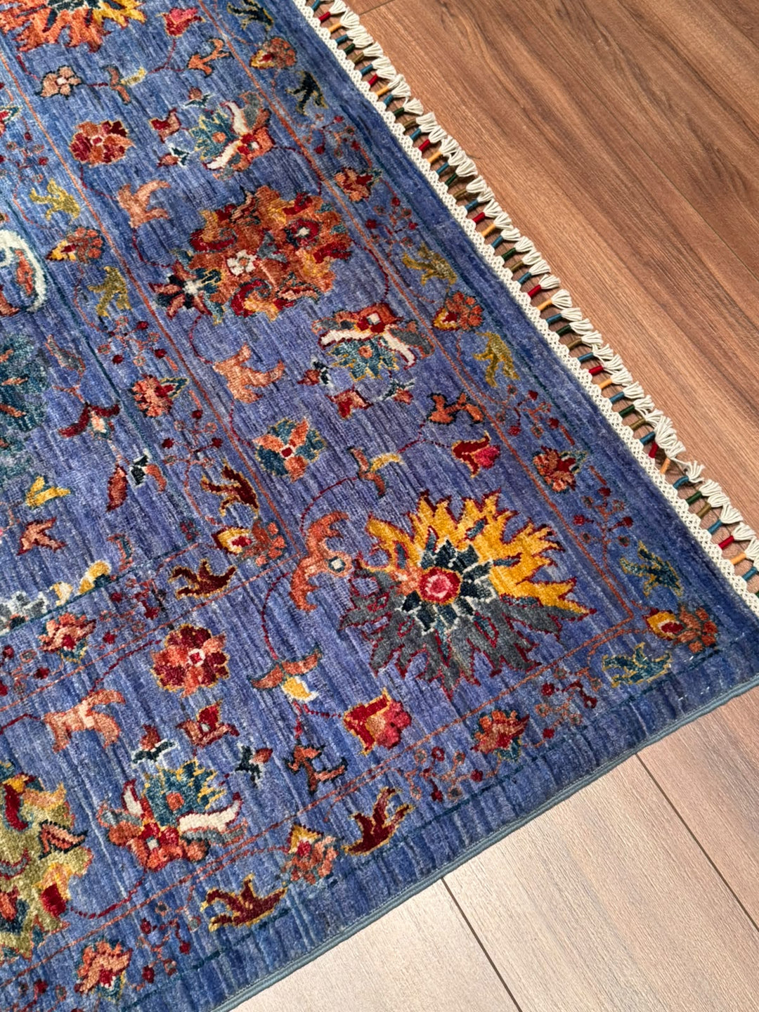 Sultani Binbirgece Orijinal El Dokuması Mavi Kök Boya Yün Halı 203x304 6.17 Metrekare - 7x10 ft