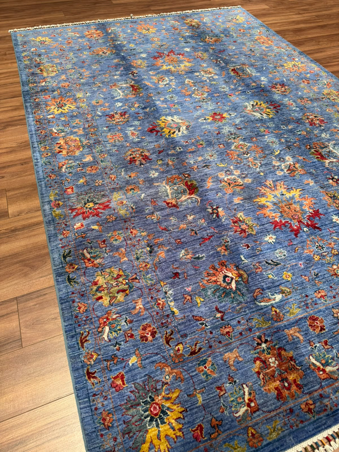 Sultani Binbirgece Orijinal El Dokuması Mavi Kök Boya Yün Halı 203x304 6.17 Metrekare - 7x10 ft