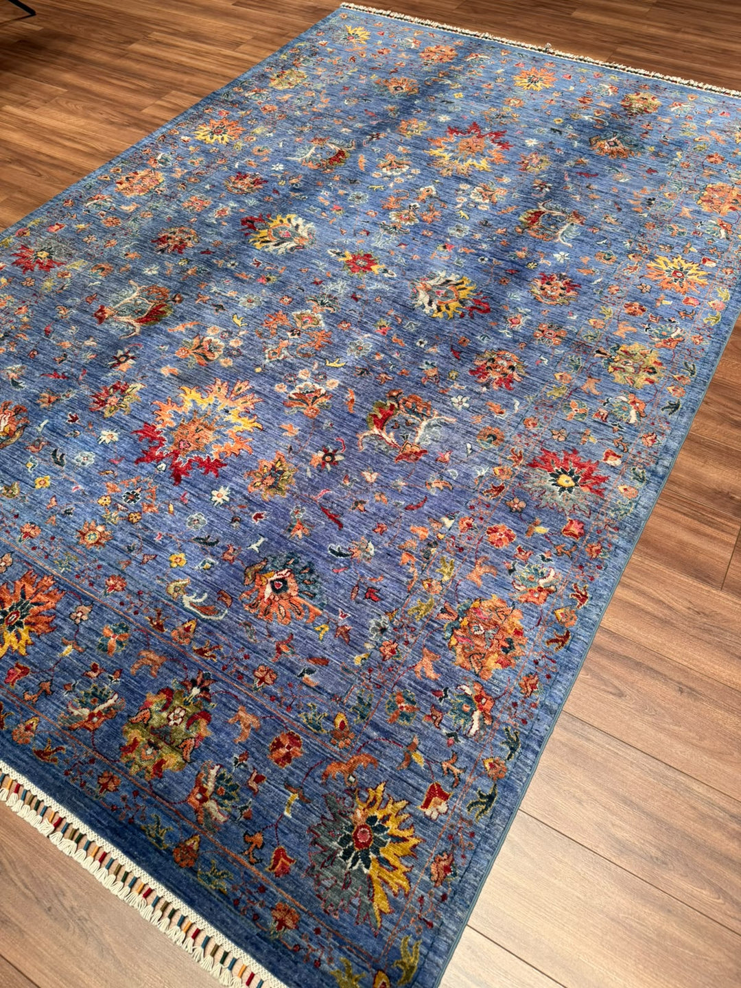 Sultani Binbirgece Orijinal El Dokuması Mavi Kök Boya Yün Halı 203x304 6.17 Metrekare - 7x10 ft