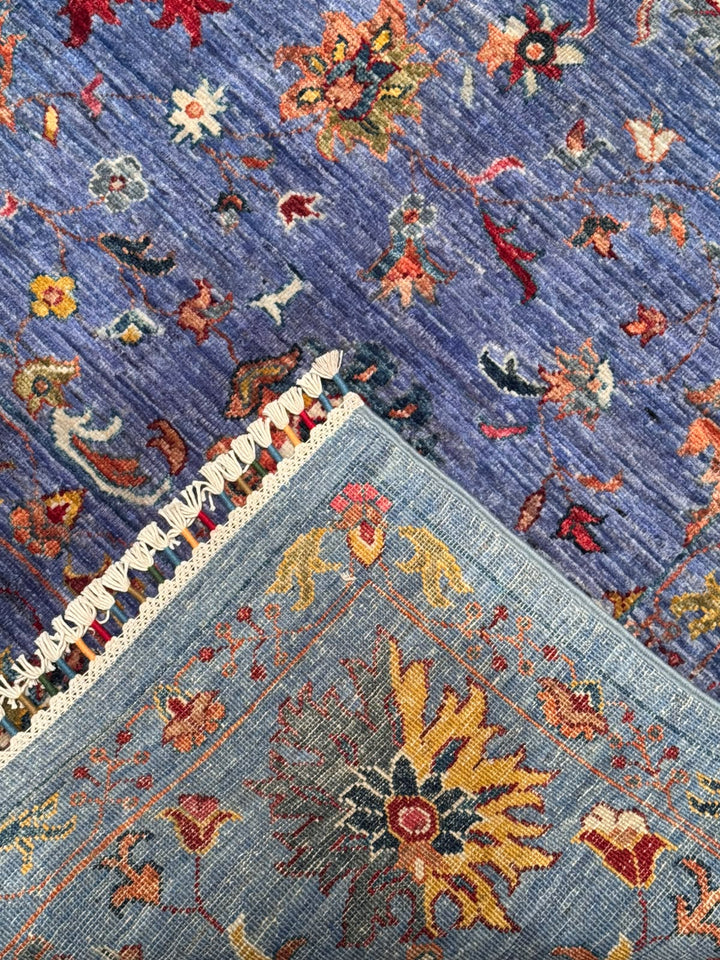 Sultani Binbirgece Orijinal El Dokuması Mavi Kök Boya Yün Halı 203x304 6.17 Metrekare - 7x10 ft
