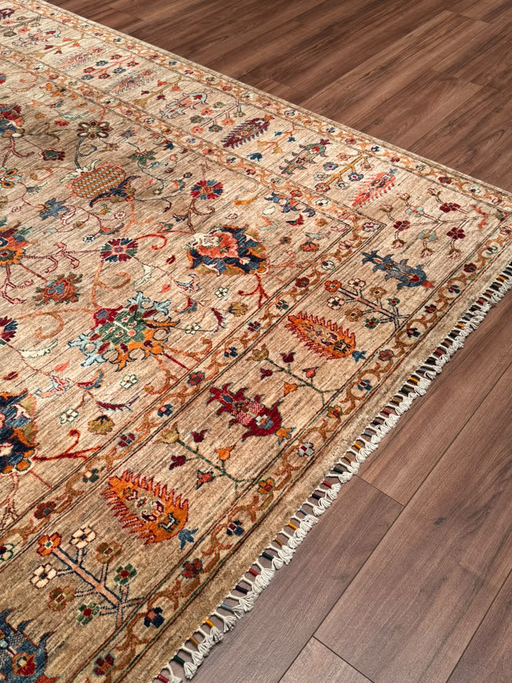 Sultani Binbirgece Orijinal El Dokuması Bej Kök Boya Yün Halı 204x302 6.16 Metrekare - 7x10 ft