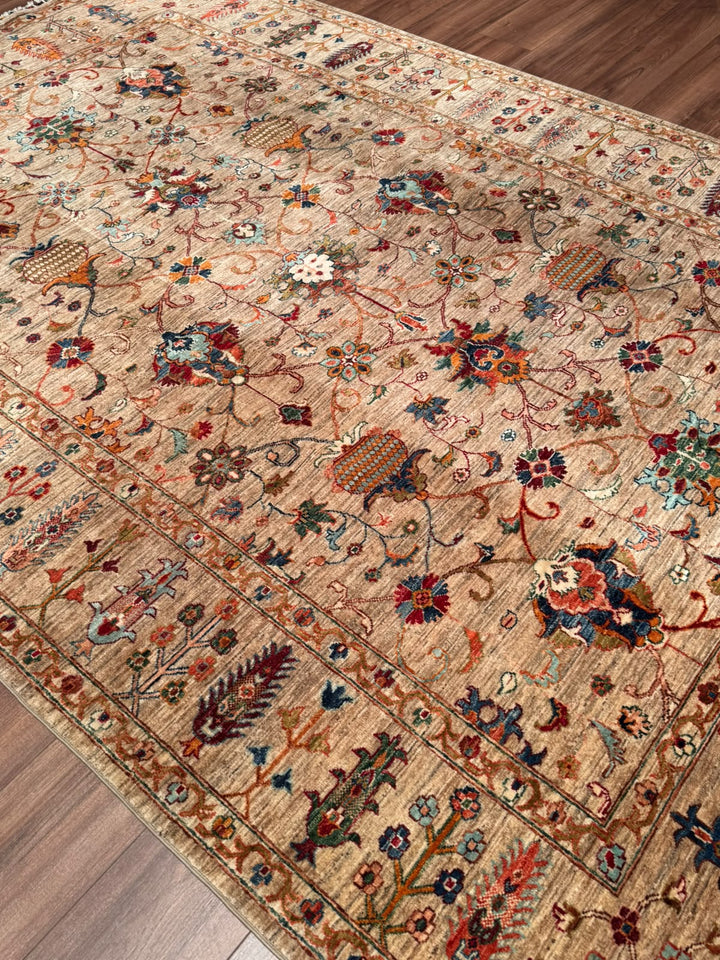 Sultani Binbirgece Orijinal El Dokuması Bej Kök Boya Yün Halı 204x302 6.16 Metrekare - 7x10 ft