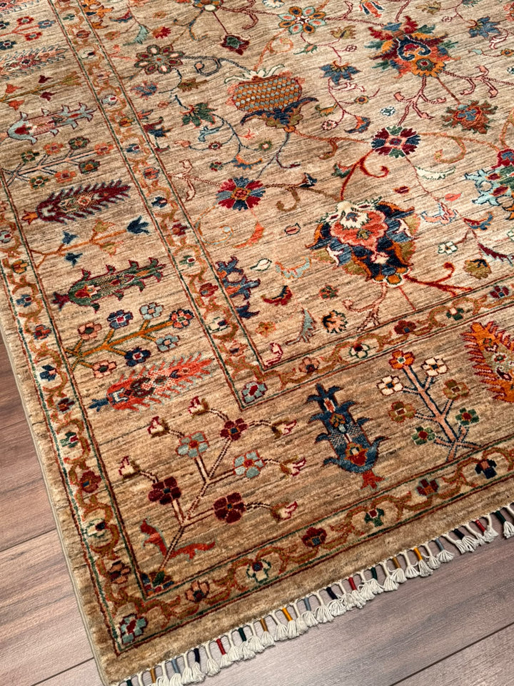 Sultani Binbirgece Orijinal El Dokuması Bej Kök Boya Yün Halı 204x302 6.16 Metrekare - 7x10 ft