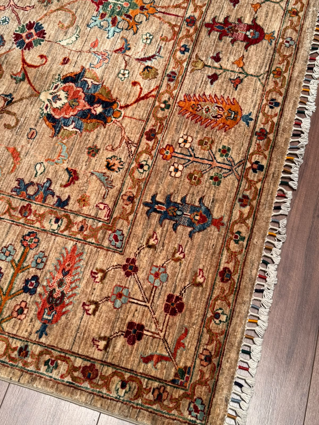 Sultani Binbirgece Orijinal El Dokuması Bej Kök Boya Yün Halı 204x302 6.16 Metrekare - 7x10 ft