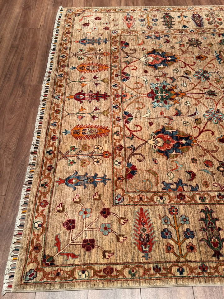 Sultani Binbirgece Orijinal El Dokuması Bej Kök Boya Yün Halı 204x302 6.16 Metrekare - 7x10 ft